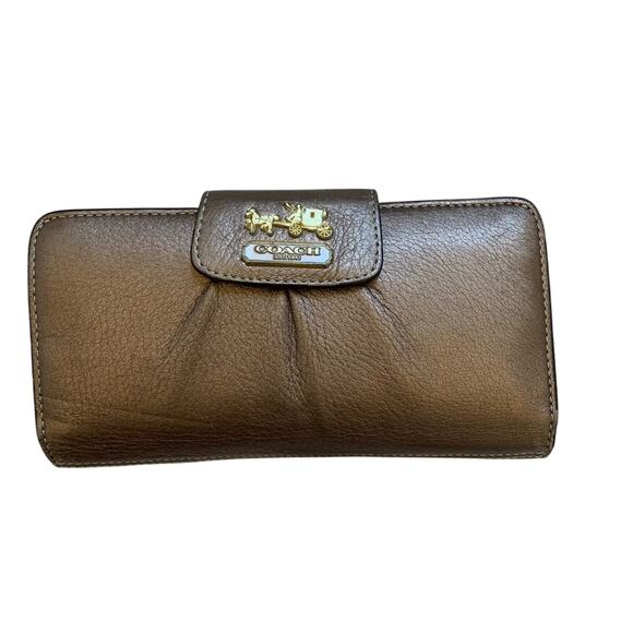 Coach Bronze Gold Bifold Wallet with flap closure - Picture 1 of 10